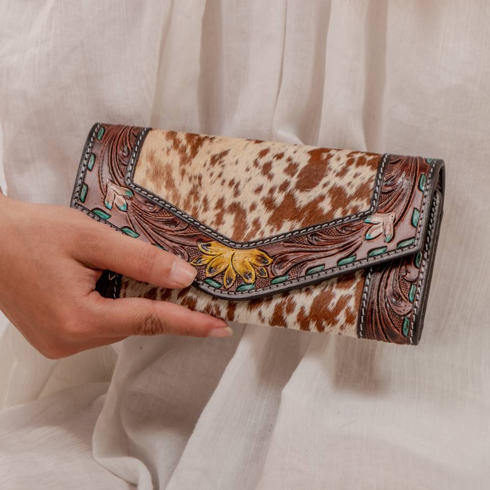 Cowhide Tooling Carving Fringe Bag