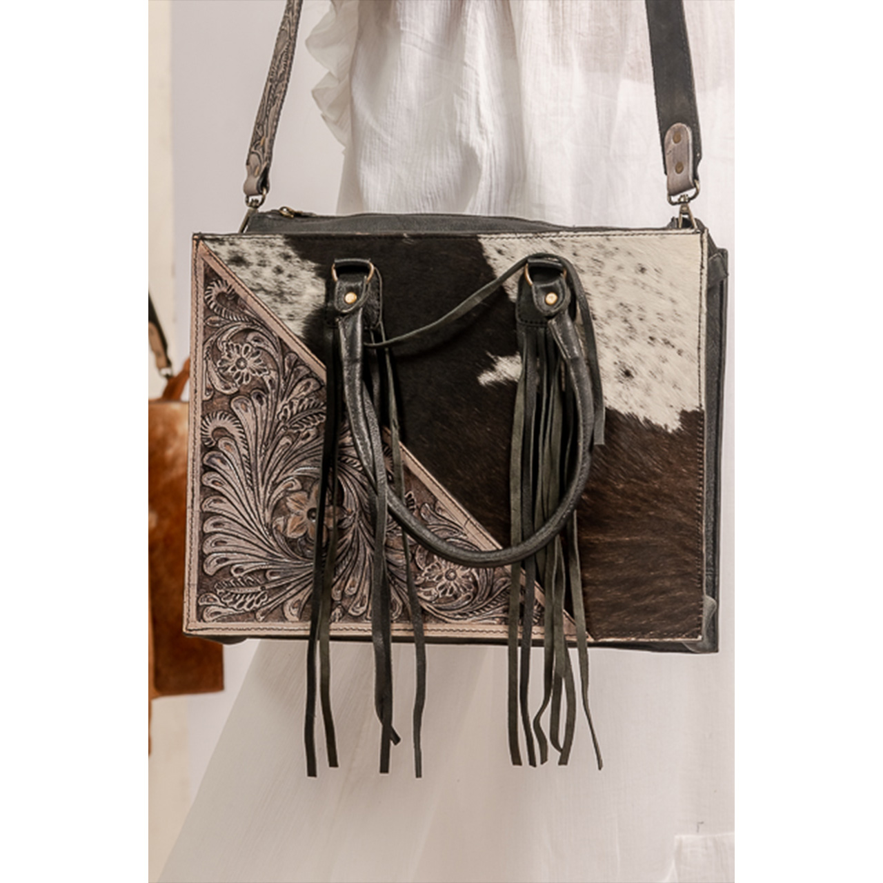 Cowhide Tooling Carving Tote