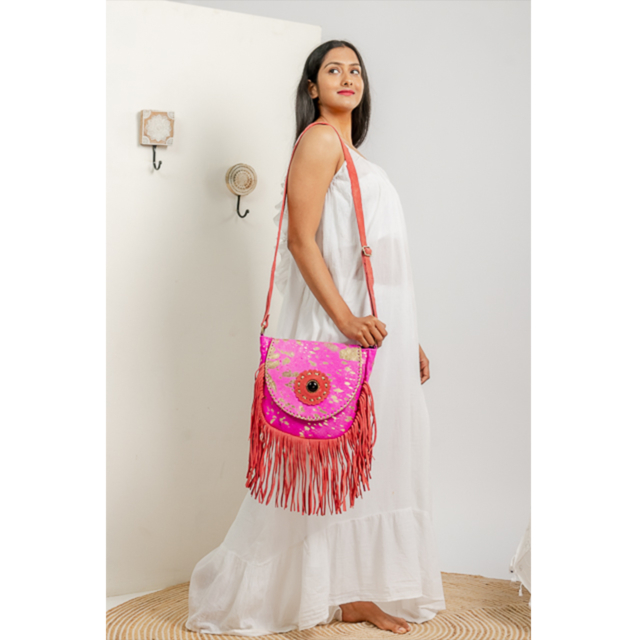 PINK Cowhide Fringe Bag